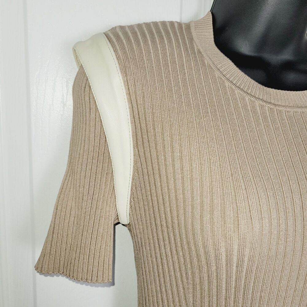 Jonathan Simkhai Dress Small Hardin Ribbed Knit Faux Leather Belted Stretch - Picture 6 of 16